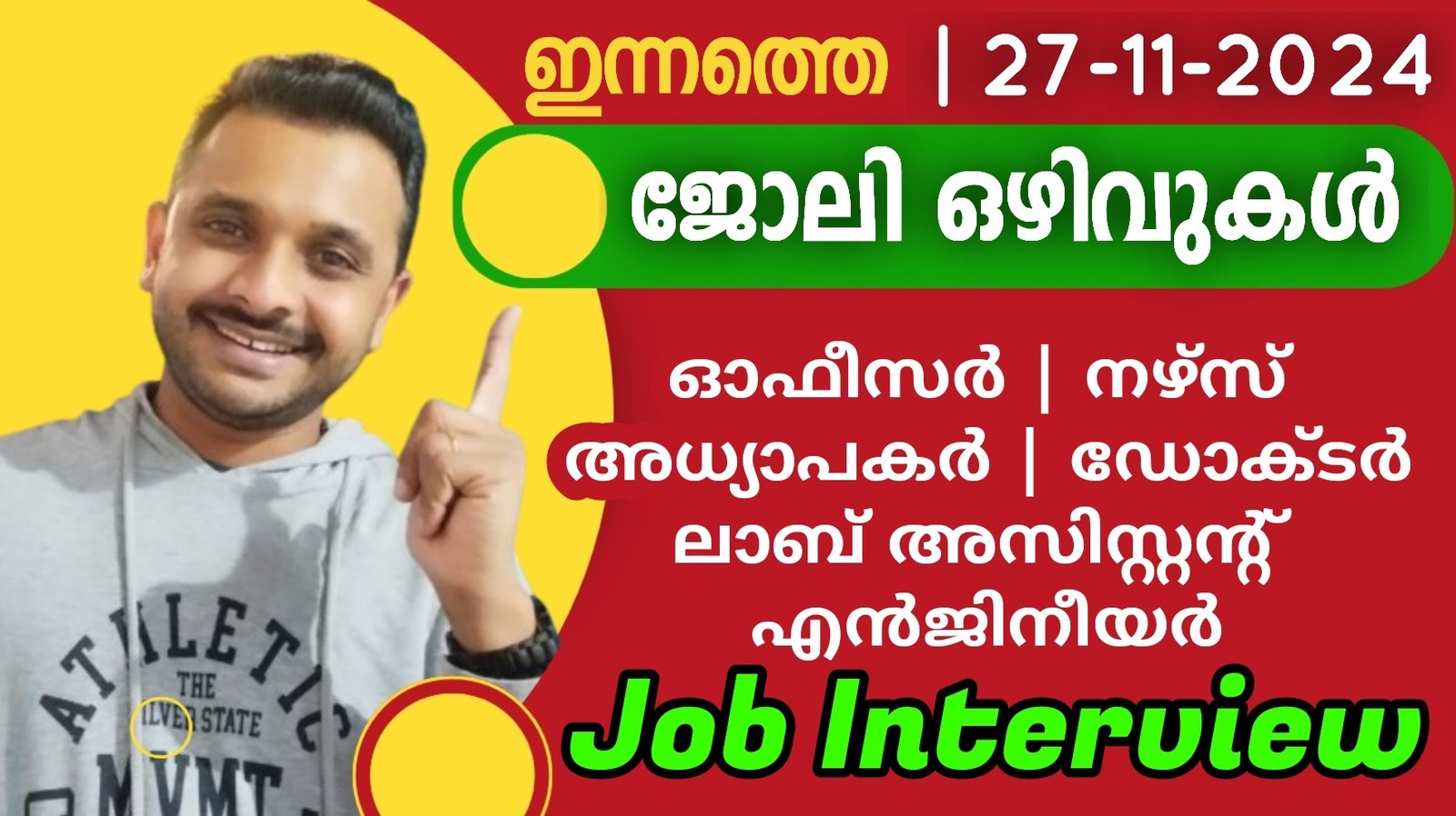 ഇന്നത്തെ ജോലി ഒഴിവുകള്‍  | 27-11-2024